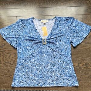 NWT - Michael Kors Blue Patterned Women Top - Size Medium Womens